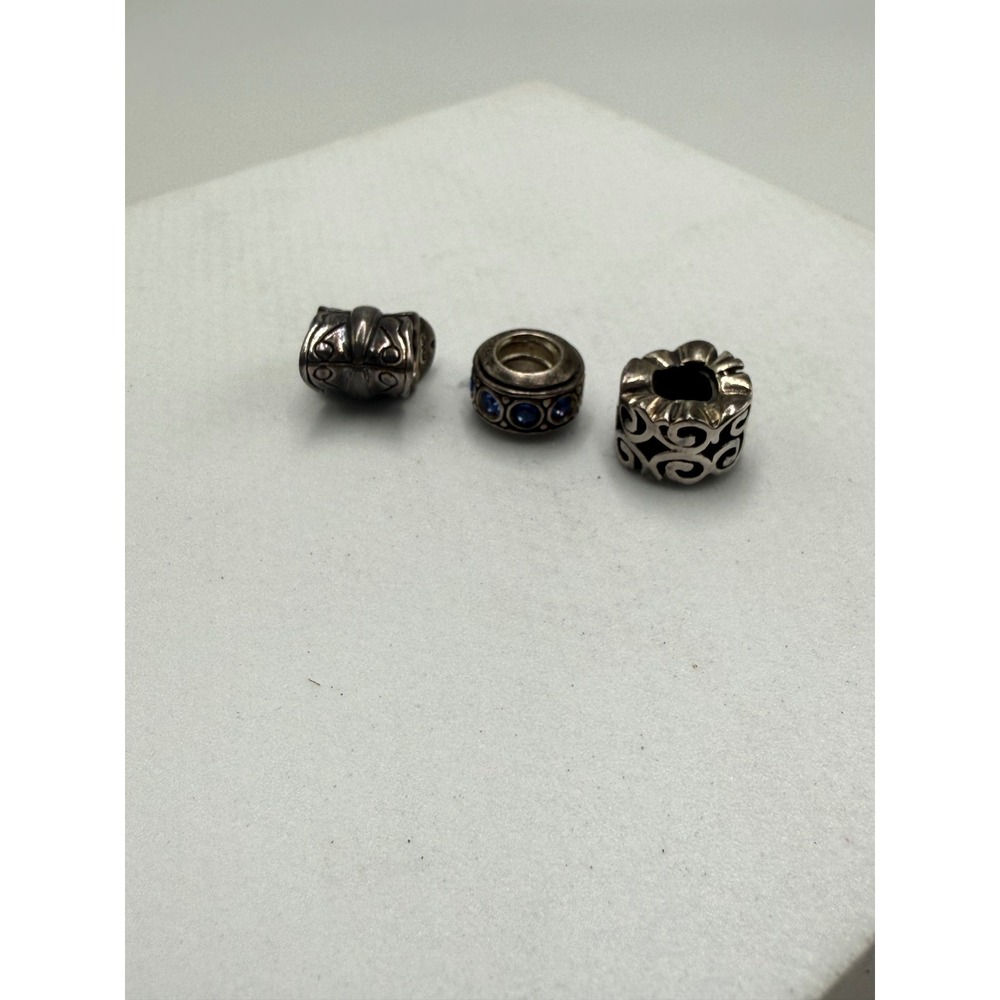 Chamilia Sterling Silver 925 Charm Bead Lot Butterfly Blue Crystal Scroll 3pc